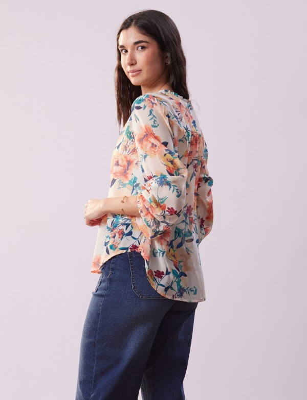 Blusa Gasa Flores BEIGE/MULTI