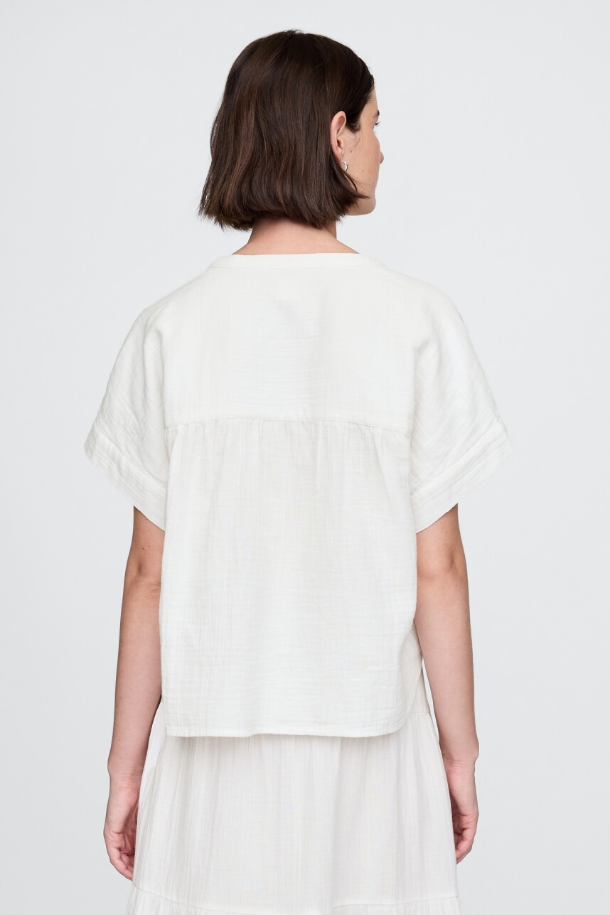 Camisa Muselina Manga Corta Mujer New Off White