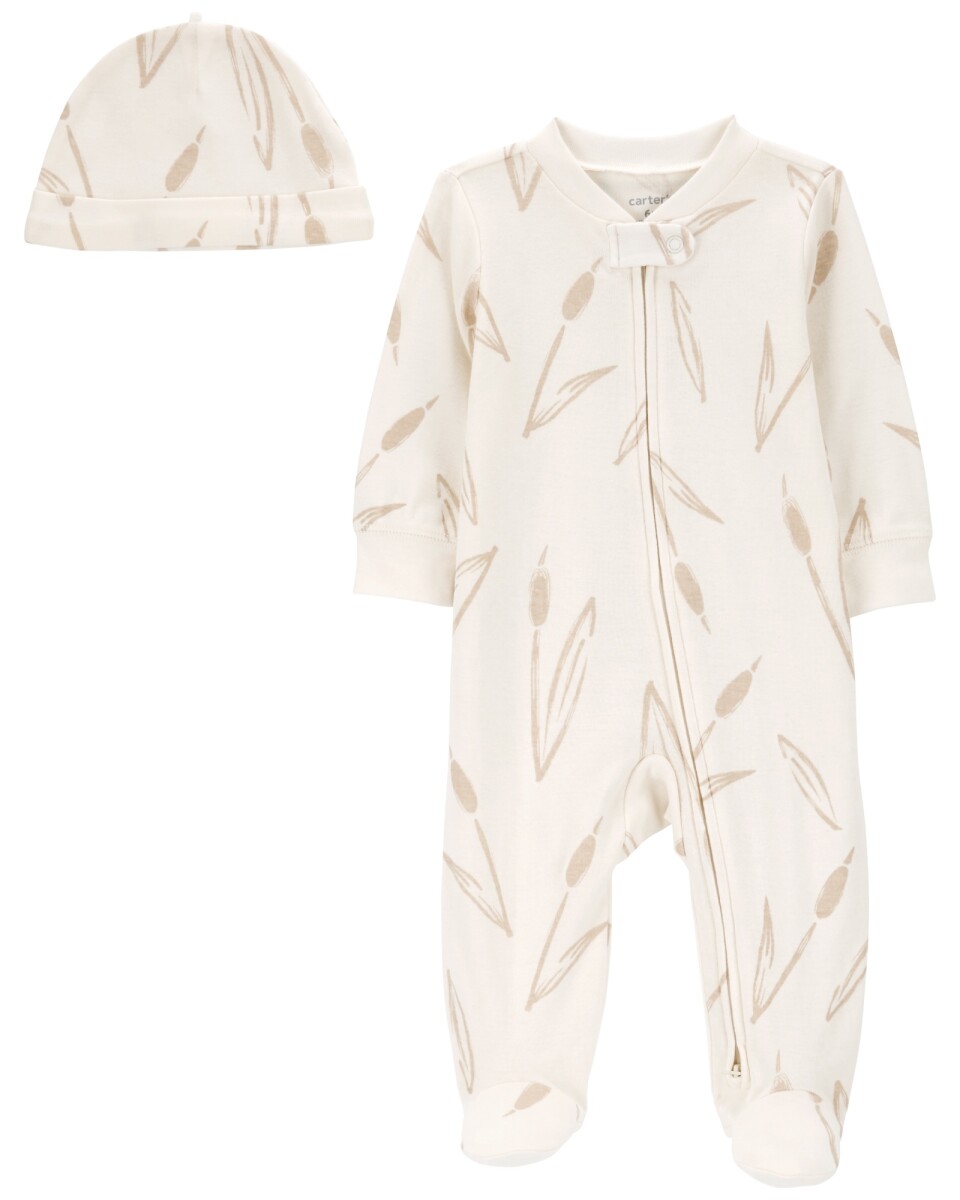 Pijama una pieza de algodón, con pie y gorro, diseño totora 