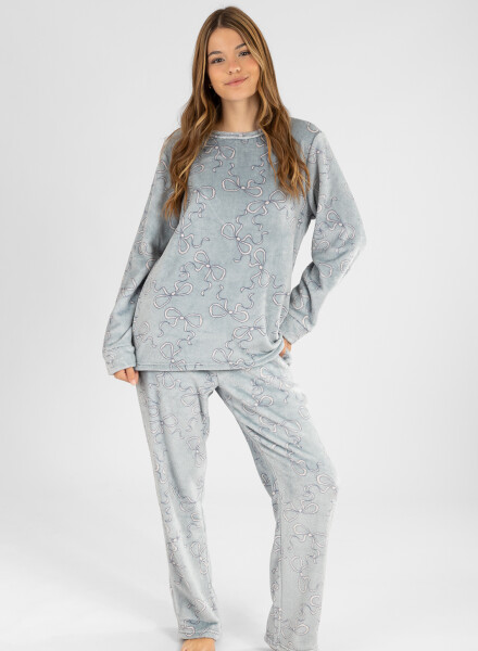 Pijama coral fleece moños Celeste