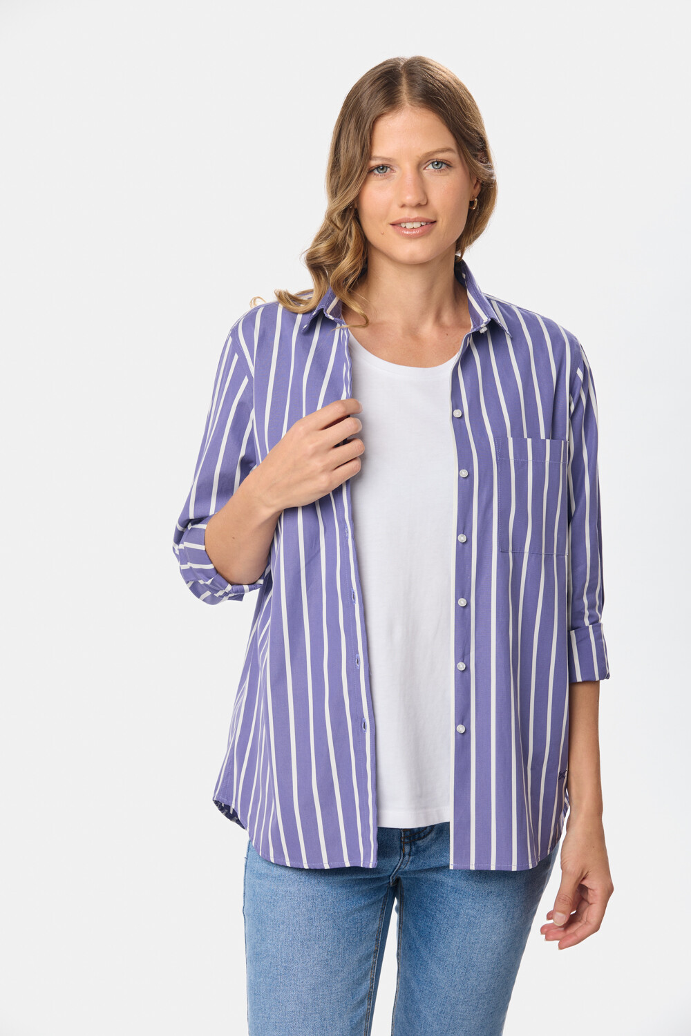 CAMISA A RAYAS DE ALGODÓN Azul