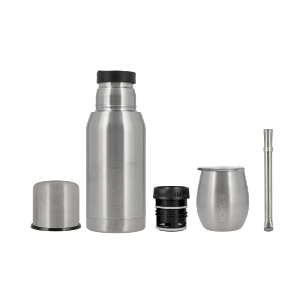 Set Termo de Acero Inoxidable Doble Capa y Doble Pico de 0,75 litros Color Plata + Mate con Tapa + Bombilla Set Termo de Acero Inoxidable Doble Capa y Doble Pico de 0,75 litros Color Plata + Mate con Tapa + Bombilla
