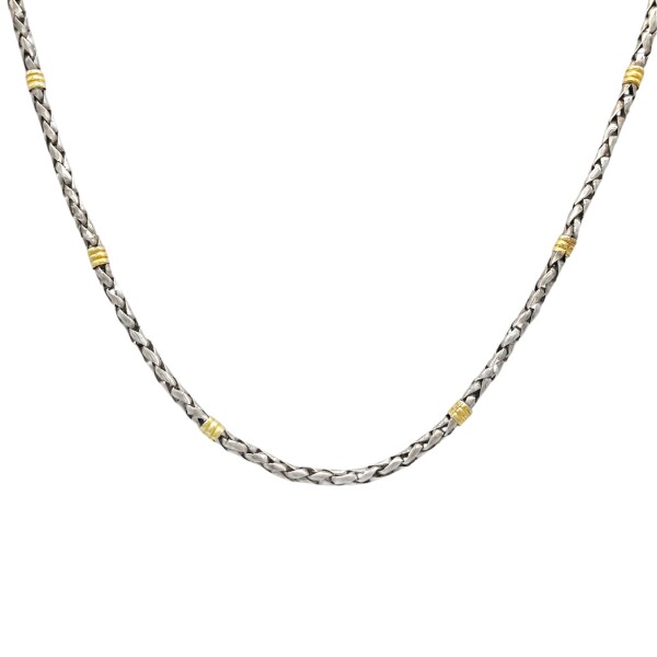 Cadena Eslabón Espiga-Plata y Oro-Sin piedra-CD5053 sinpiedra