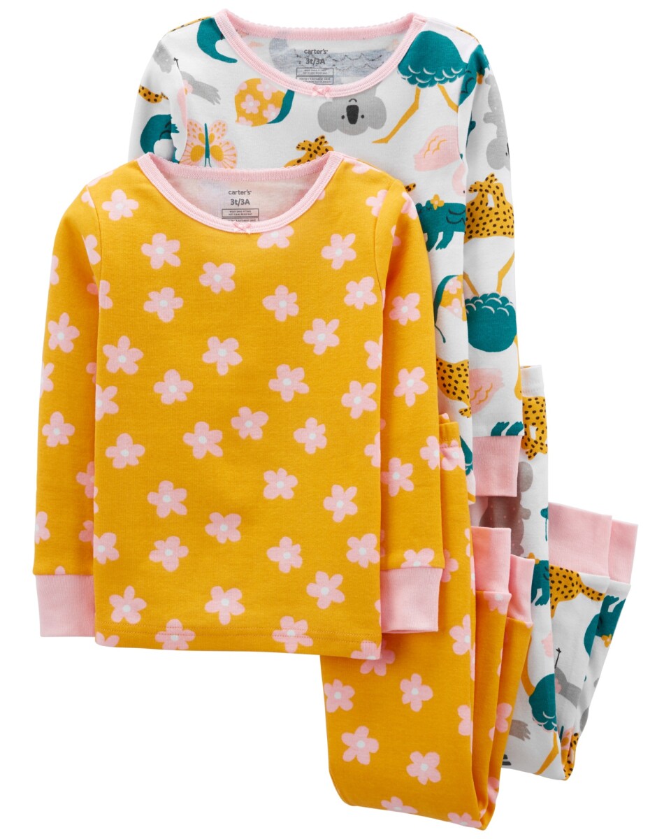 Pijama de 4 piezas de algodon con 100% ajuste perfecto con estampado de animales 