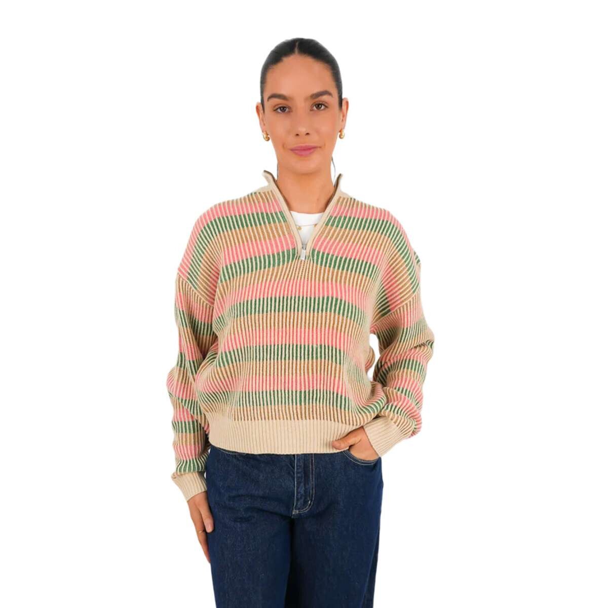Buzo Rhythm Estelle Quarter Zip Striped Knit - Multicolor 