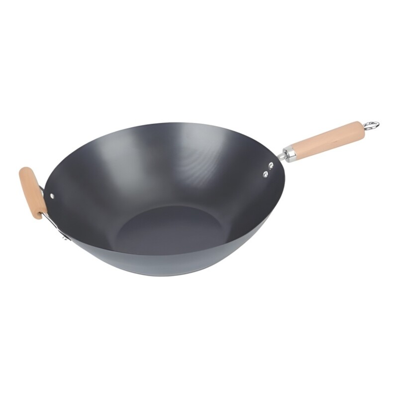 Wok antiadherente Cuori Carbone con mango y asa de madera 35cm Wok antiadherente Cuori Carbone con mango y asa de madera 35cm