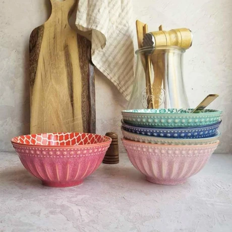 Juego De 6 Bowls Ceramica Con Textura 680ml Ø16cm x Alto 7cm Juego De 6 Bowls Ceramica Con Textura 680ml Ø16cm x Alto 7cm