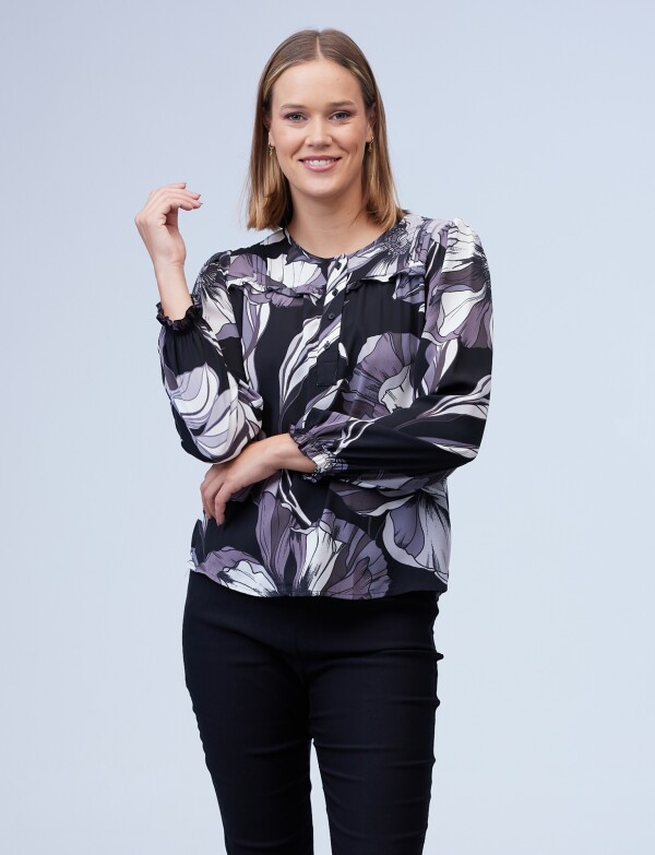 Blusa Gasa Frunces NEGRO/MULTI