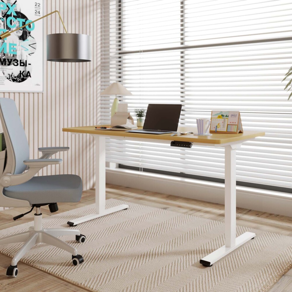 ESCRITORIO REGULABLE METAL-Y-MDF NATURAL-BEIGE E1PRO