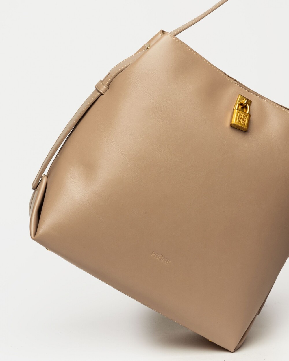 Bolso The Lock en efecto cuero liso Taupe