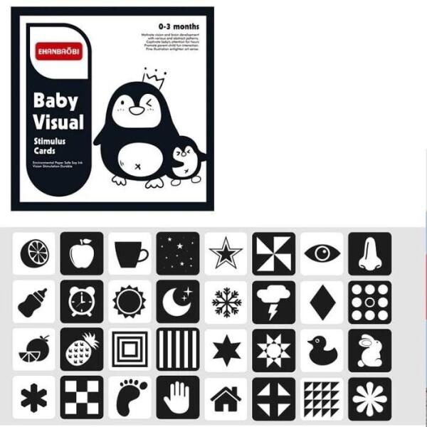 Set 32 tarjetas estimulación visual contraste para bebé Set 32 tarjetas estimulación visual contraste para bebé
