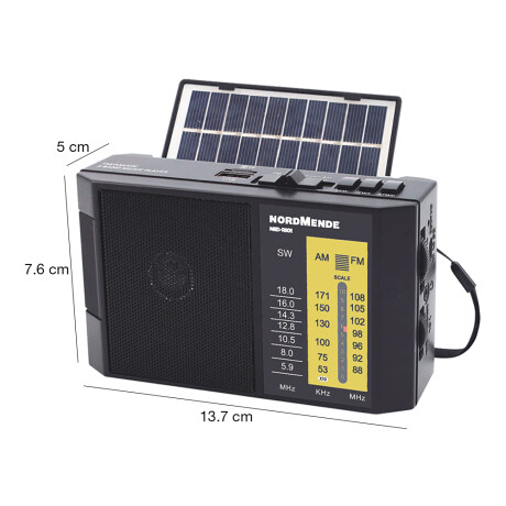 Radio Portátil AM FM c/Panel Solar BT USB Nordmende NRD-RS01 Negro