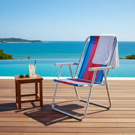 Reposera Silla Alta Plegable en Aluminio Conforto Mor Rayada Celeste/naranja