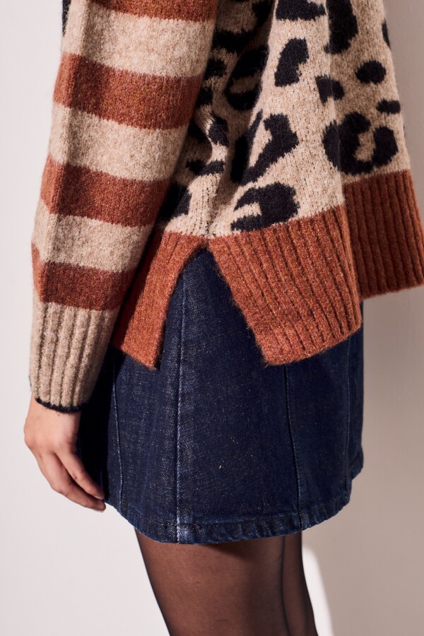 Sweater Animal Print Mangas Rayadas Multi