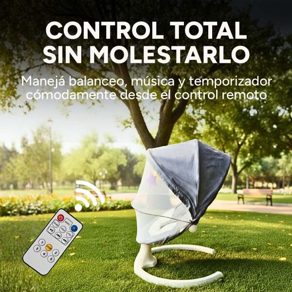 Silla Mecedora Bebé 5 Niveles Control Bluetooth Tul Mesita Gris