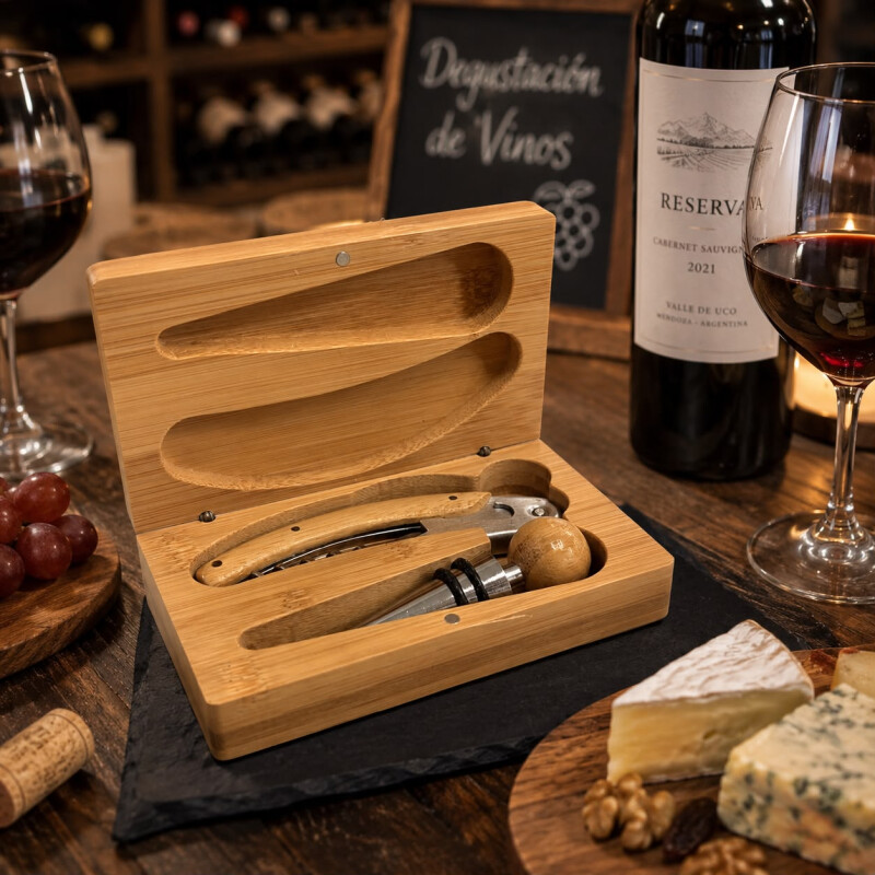 Set de Accesorios para Vino - 2 Piezas en Caja Bamboo Set de Accesorios para Vino - 2 Piezas en Caja Bamboo