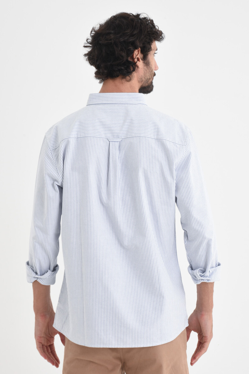 Camisa manga larga oxford Celeste con rayas blancas