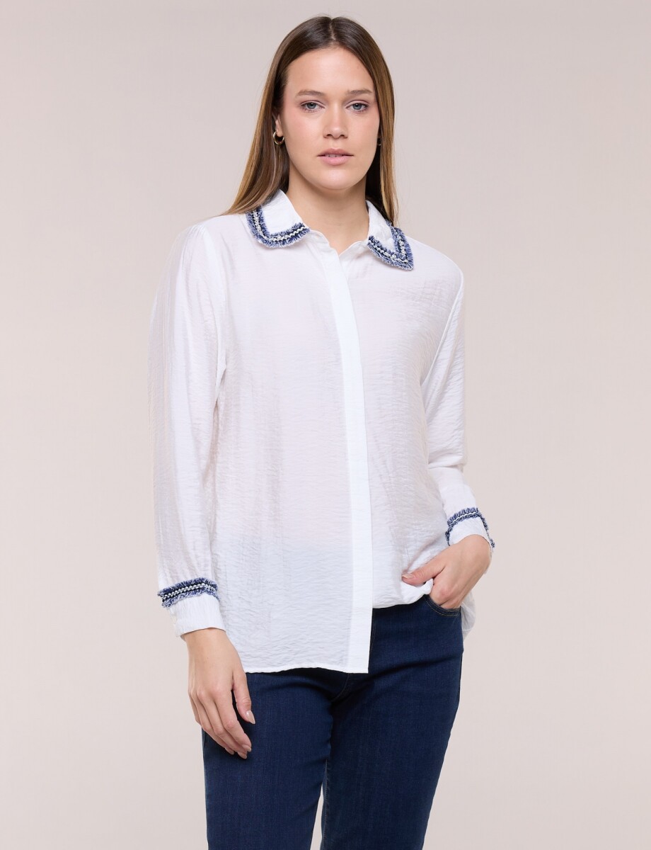Camisa Con Bordado Desflecado - Crudo 