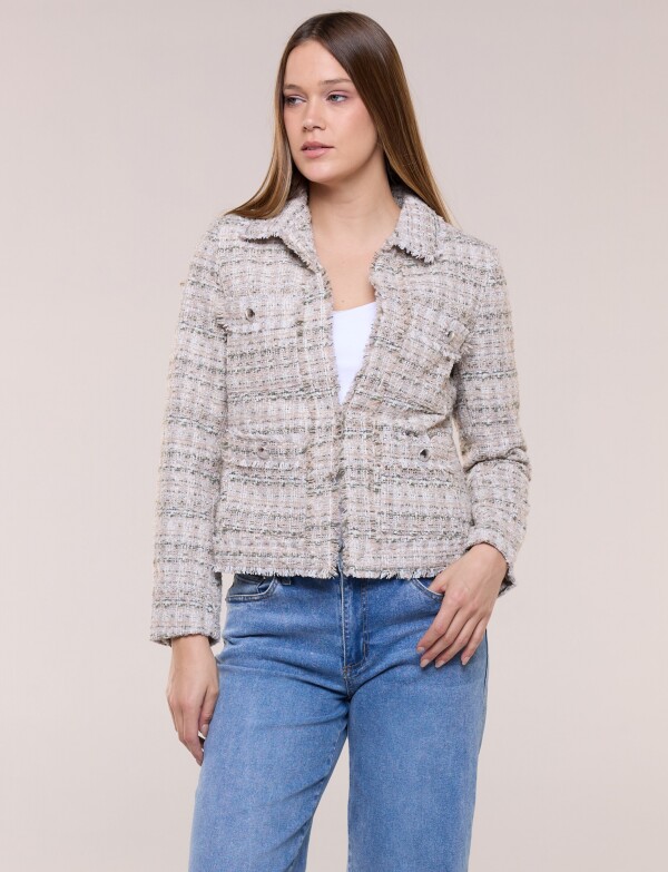 Chaqueta Tweed Con Bordes Desflecados MULTI/BEIGE