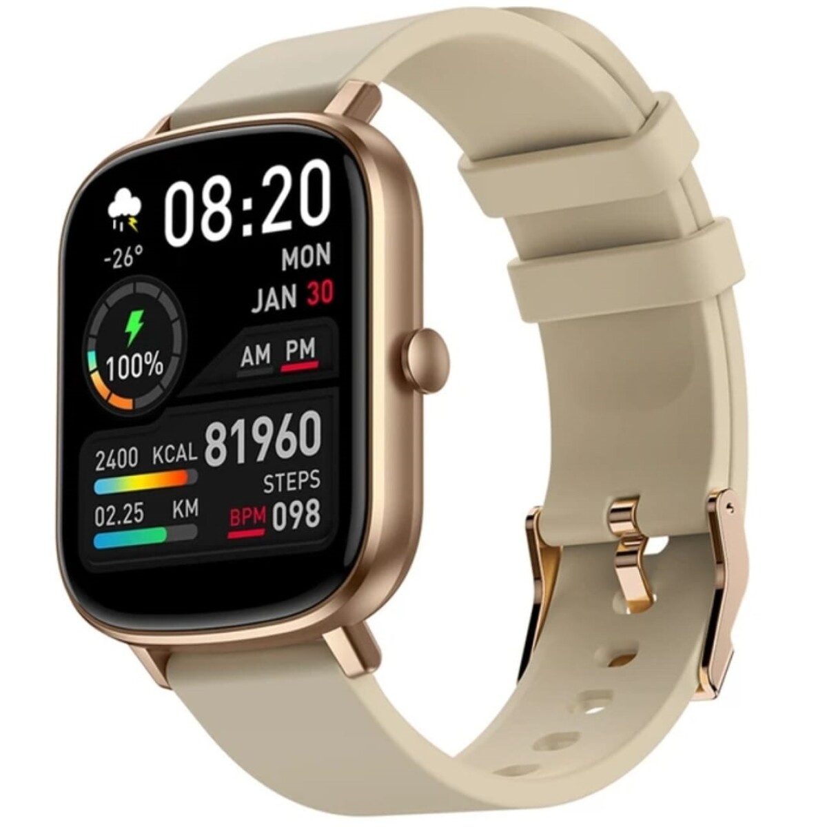 RELOJ SMARTWATCH CON 2 CORREAS DORADO 