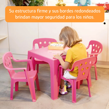 Set de Mesa 54x46cm y 4 Sillas infant Plást Resistente 40Kg Rosa