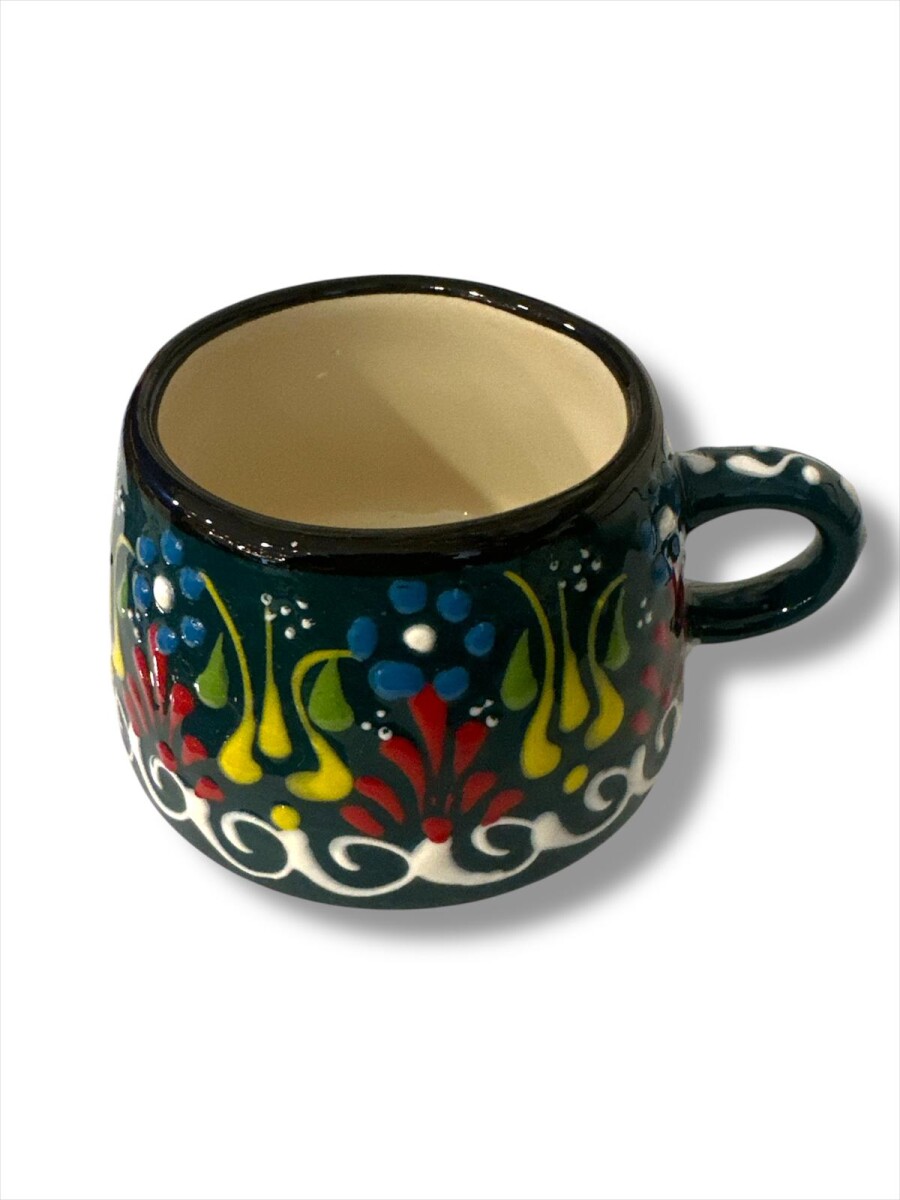 Taza de té de cerámica artesanal - Verde oscuro 