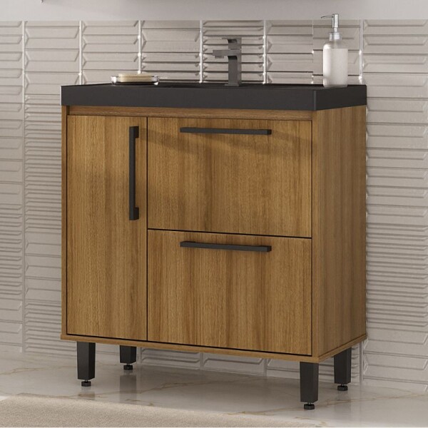 MUEBLE DE BAÑO 80 CM CON MESADA - MIEL/NEGRO MUEBLE DE BAÑO 80 CM CON MESADA - MIEL/NEGRO