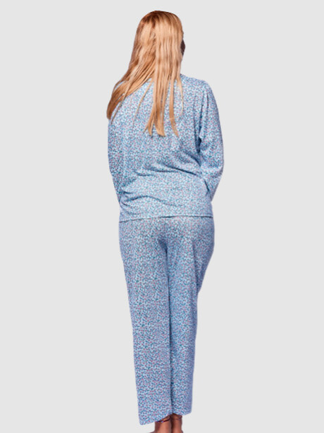 Pijama manga larga algodón India Celeste