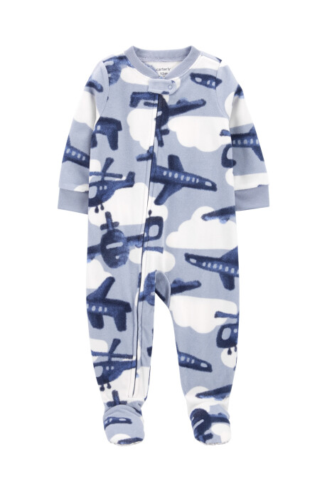 Pijama una pieza de micropolar con pie y diseño aviones Sin color