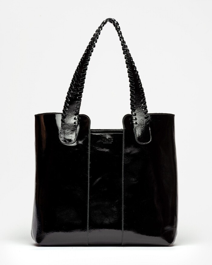 Shopper The Braided en cuero charol arrugado Negro
