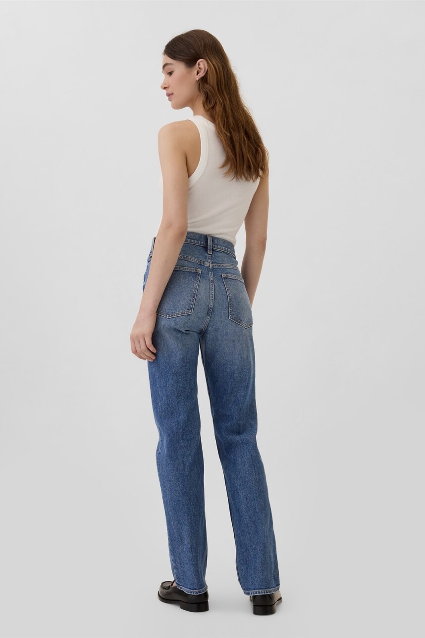 Jean 60S Straight Tiro Alto Mujer Medium Wash