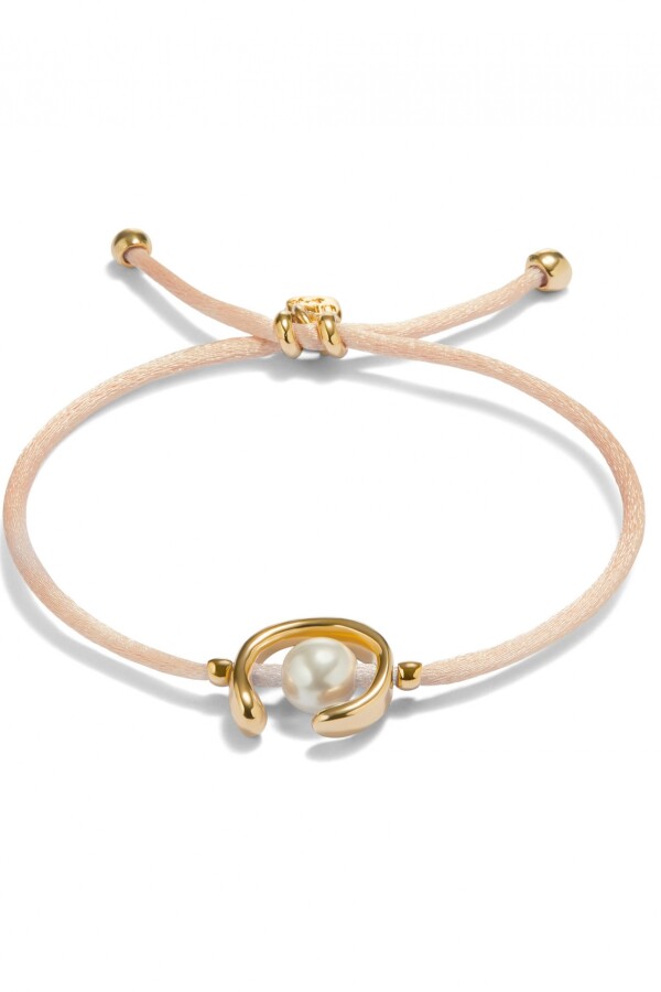 PULSERA DE HILO SALMÓN CON PERLA SHELL FORNITURA BAÑADA EN ORO 18K. Pulsera