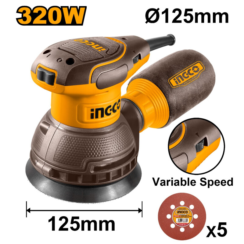 Lijadroa roto orbital 125mm 320w Ingco Lijadroa roto orbital 125mm 320w Ingco
