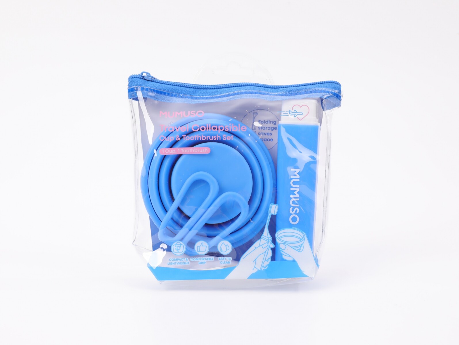 JUEGO PORTÁTIL DE CEPILLOS DE VIAJE PLEGABLE PARA DIENTES (AZUL) 