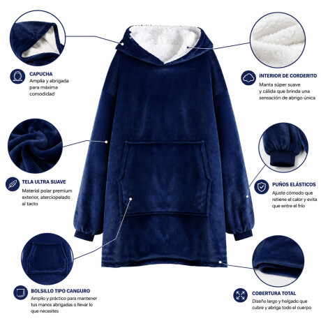 Buzo Canguro Oversize Manta Polar Afelpada Corderito Capucha Azul