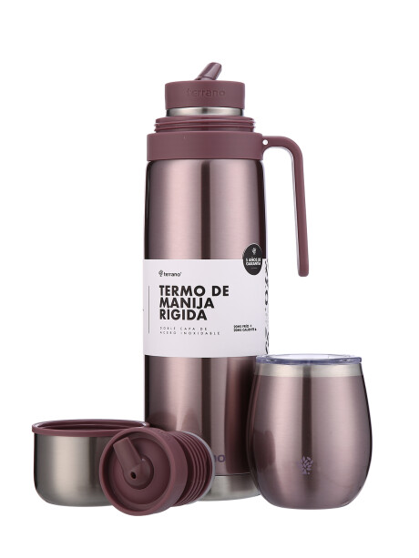 Termo Manija Rigida + Mate Acero Con tapa Lila Metalizado