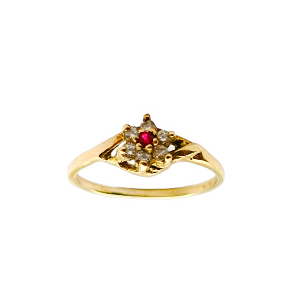 Anillo Flor-Oro Bajo-Piedra Rubi y Zirconias-AN8142 conpiedra