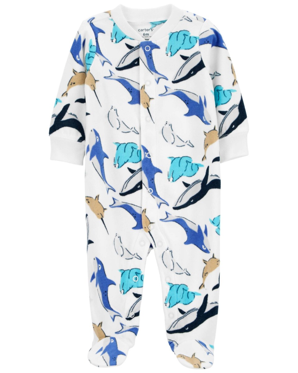 Pijama una pieza de micropolar, con pie, diseño ballenas 