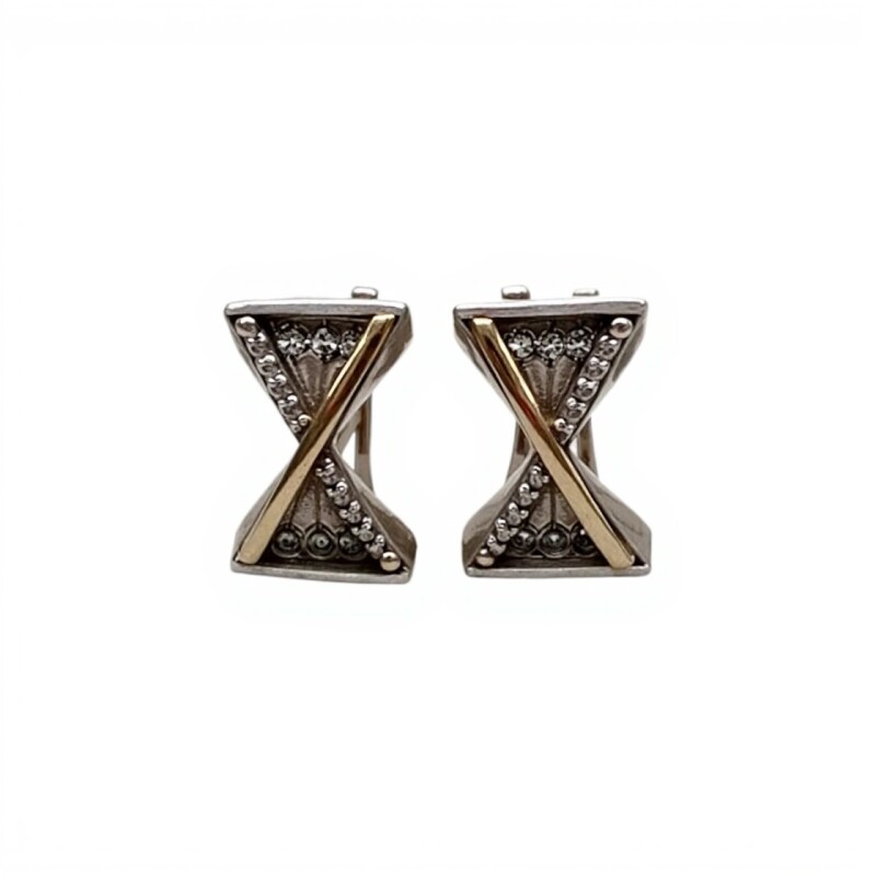 Caravanas Reloj de Arena-Plata y oro-Piedra Zirconia-CA5150 conpiedra