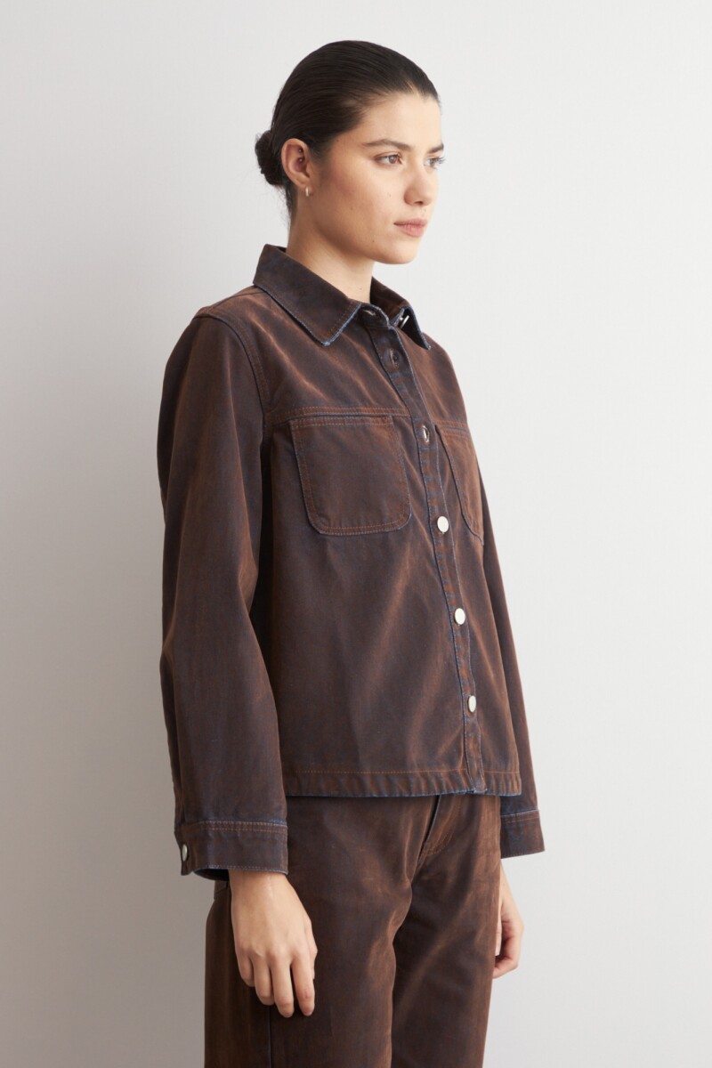 Sobrecamisa de jean simil terciopelo chocolate