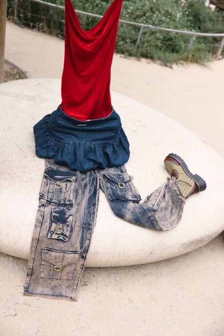 Balloon Skirt Vaquero Jean Oscuro