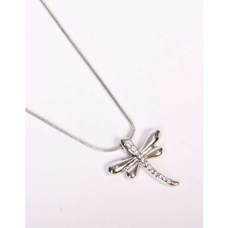 Cadena Corta Dije Libélula Plateado Rodio