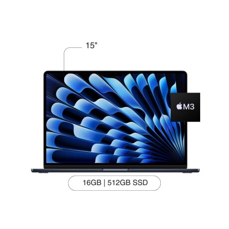 APPLE MACBOOK AIR 15' M3/16GB/512GB APPLE Macbook Air MXD43LL/A 15' 512GB SSD / 16GB M3 Chip - Midnight