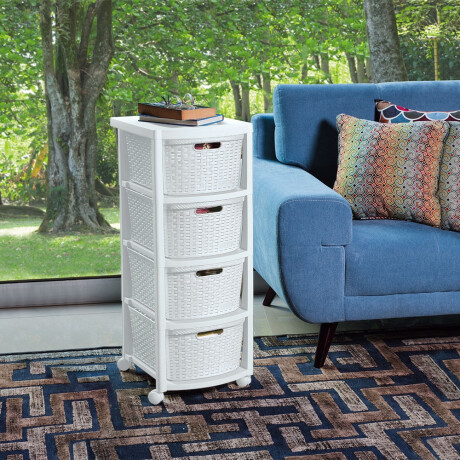 Cajonera Organizador Rimax Símil Rattan con 4 Cajones Altos Blanco