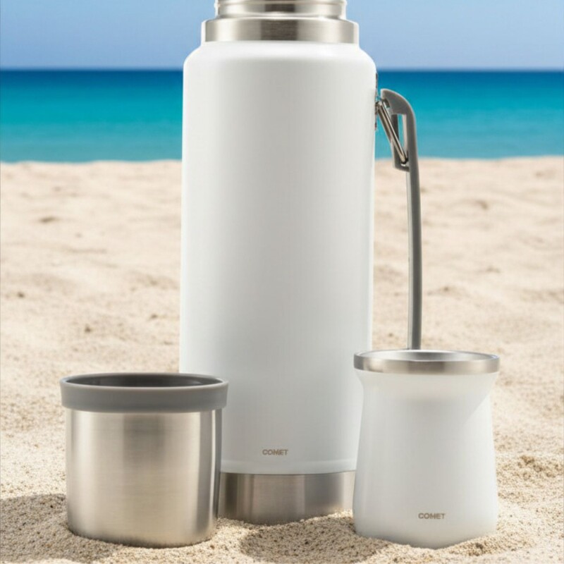Set termo Comet Viena 1 lt + Mate de 160 ml Blanco