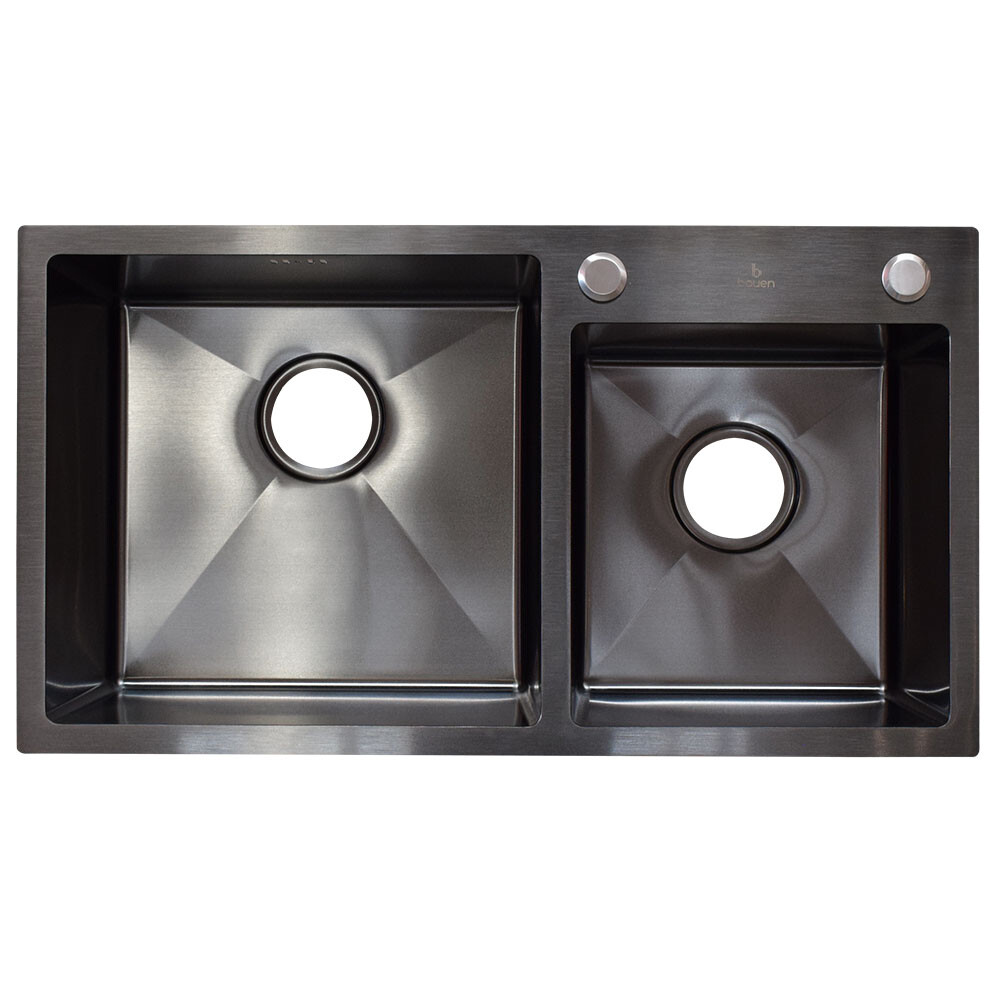 PILETA DOBLE 201 NEGRO MATE CON DISPENSADOR DE JABON Pileta Doble 201 Negro Mate Con Dispensador De Jabon