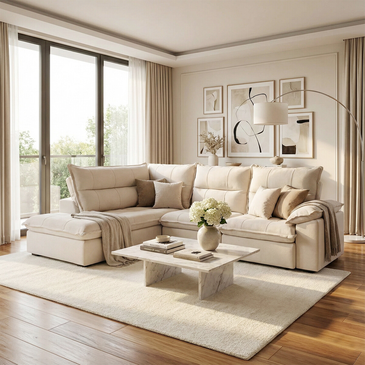 Sillón 5 Cuerpos con Chaise Retráctil y Reclinable - Cesky - Beige Derecho 