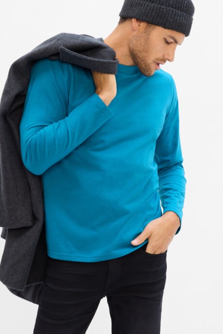 Remera Manga Larga Soft Hombre Clear Lake Blue