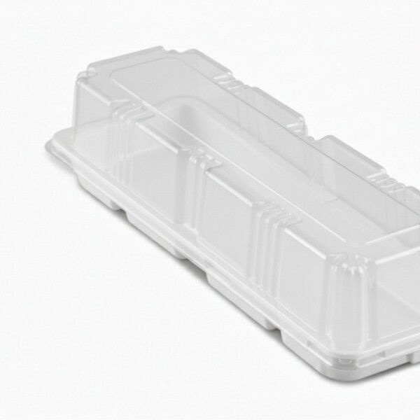 TORTERA RECTANGULAR CONJUNTO BANDEJA EPS Y TAPA PET 31.5 x 11.6 x 6.8 CM TRANSPARENTE