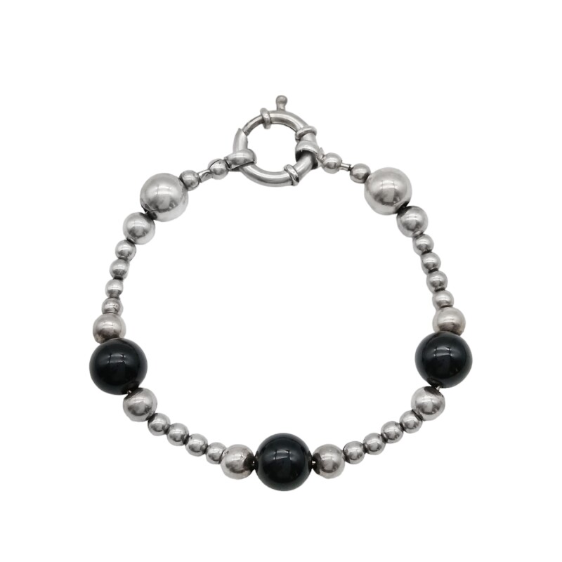 Pulsera bolitas-Plata 925-Piedra onix-PU3028 conpiedra